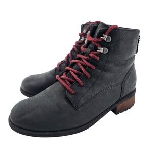 UGG Denhali Leather Hiker Boots Size 9 Black Shearling Lined Red Laces Gorpcore